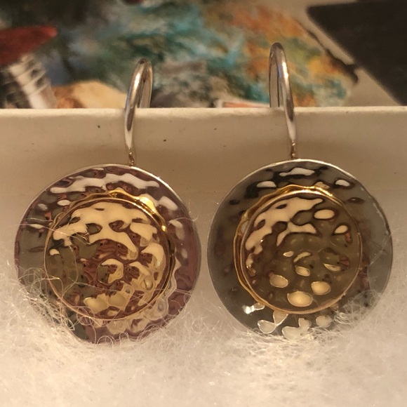Rare Silpada Sterling Silver 14K Gold Plated Round Disc Earrings W1367 - Picture 7 of 14